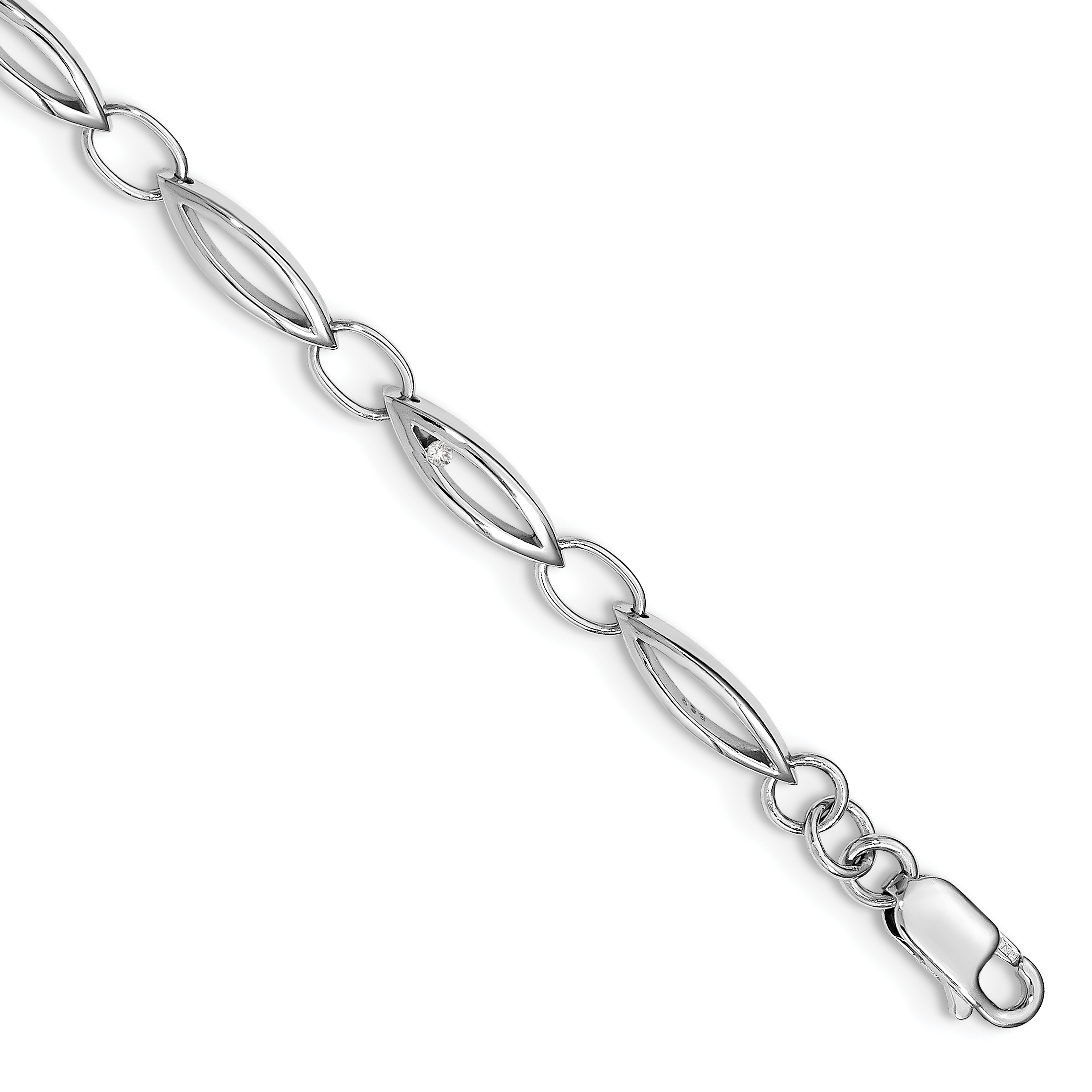 925 Sterling Silver Rhodium-Plated 7 Inch Diamond Bracelet With 1 Inch Extender